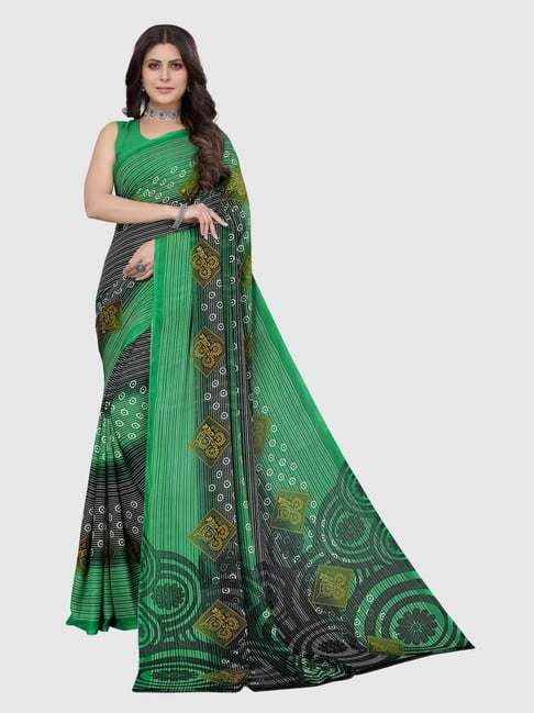 Satrani Green Printed Saree Without Unstitched Blouse Piece Price in India