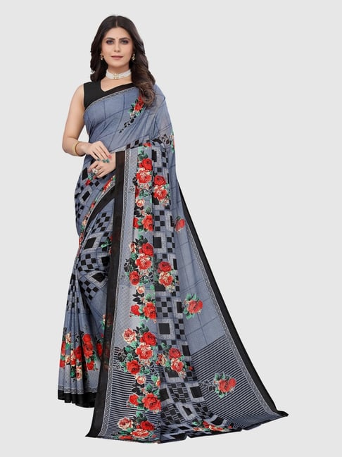 Satrani Grey Printed Saree Without Unstitched Blouse Piece Price in India