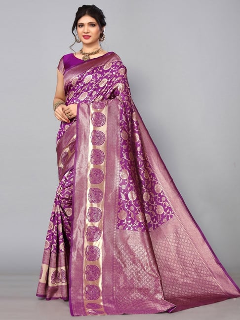 Satrani Purple Woven Saree With Unstitched Blouse Price in India