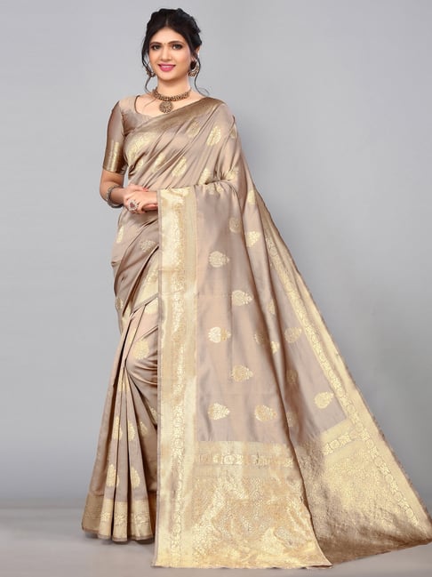 Satrani Brown Woven Saree With Unstitched Blouse Price in India