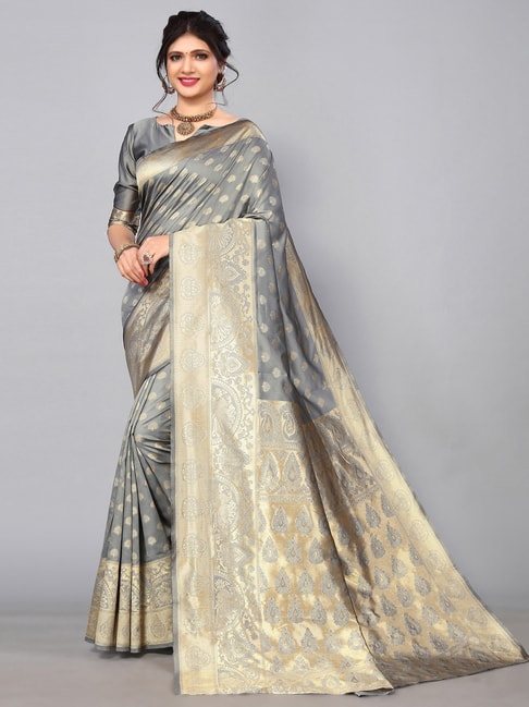 Buy Saree Mall Golden Printed Saree With Unstitched Blouse for Women Online  @ Tata CLiQ