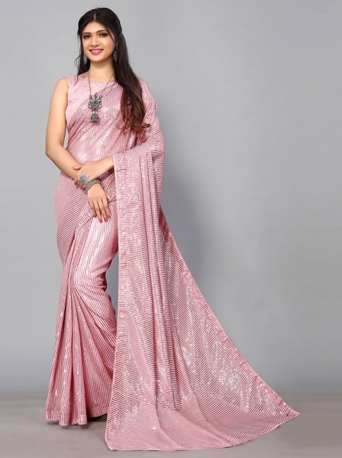 Satrani Pink Embellished Saree With Unstitched Blouse Price in India