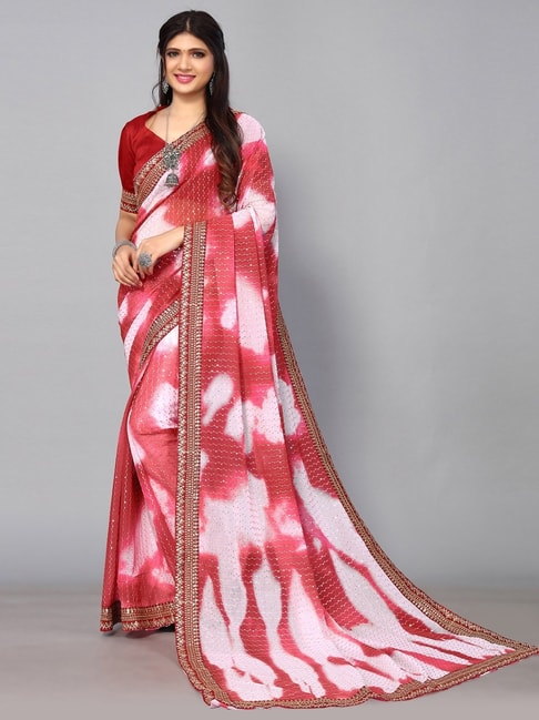 Satrani Pink Embellished Saree With Unstitched Blouse Price in India