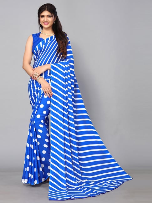 Buy Satrani Blue & White Polka Dots Saree With Unstitched Blouse for Women  Online @ Tata CLiQ