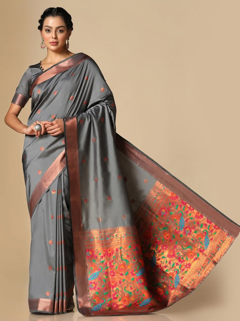 Satrani Grey Woven Saree With Unstitched Blouse Price in India