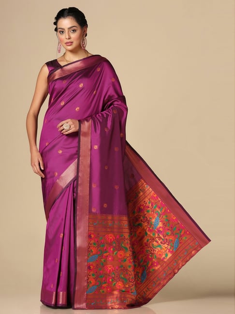 Satrani Purple Woven Saree With Unstitched Blouse Price in India