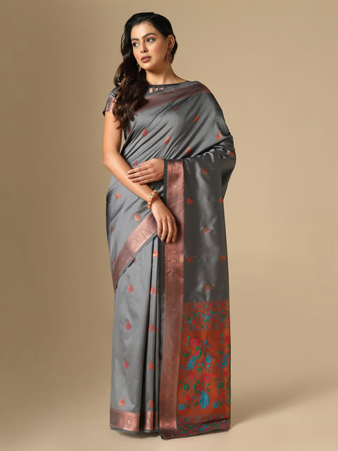 Satrani Grey Woven Saree With Unstitched Blouse Price in India