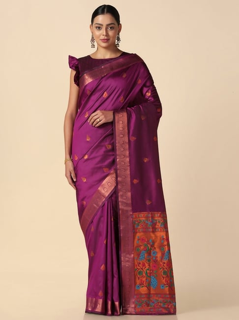 Satrani Purple Woven Saree With Unstitched Blouse Price in India