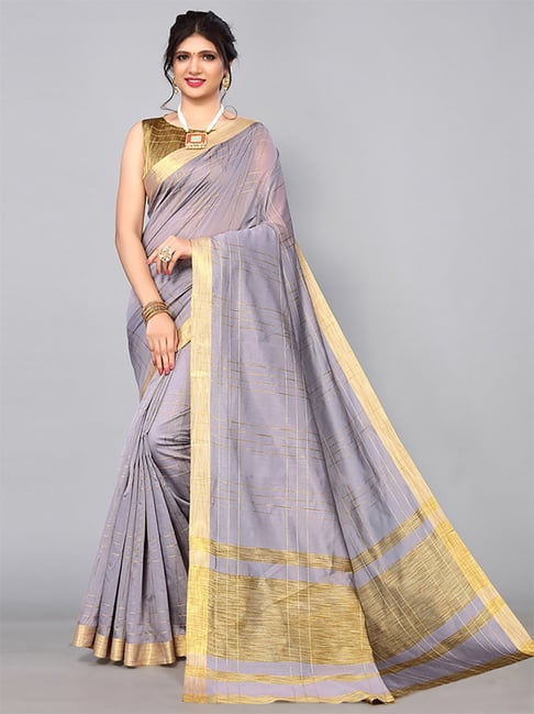 Satrani Grey Chequered Saree With Unstitched Blouse Price in India