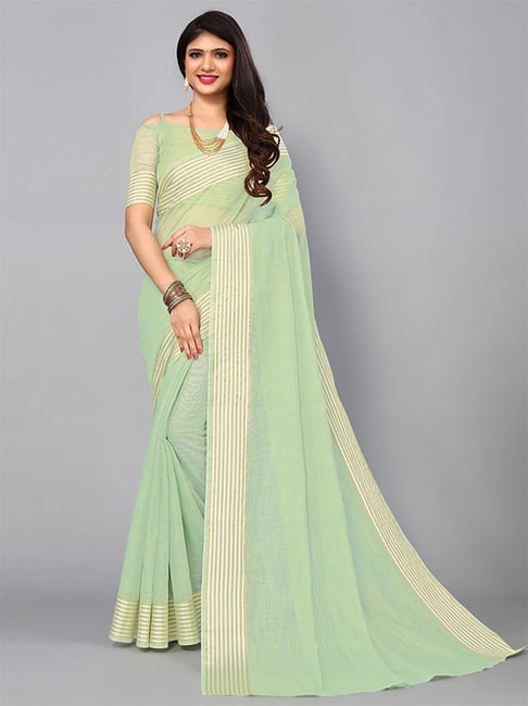 Satrani Green Woven Saree With Unstitched Blouse Price in India