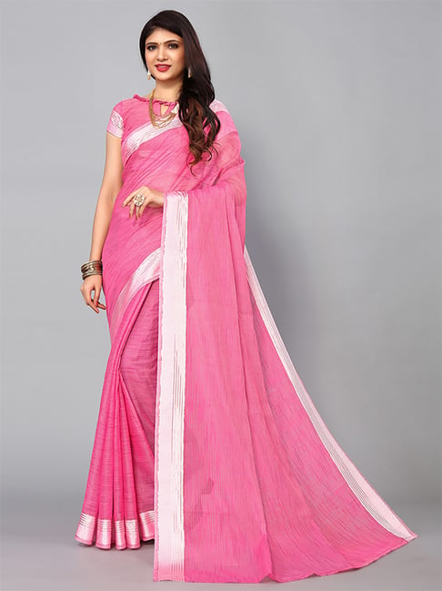 Satrani Pink Woven Saree With Unstitched Blouse Price in India