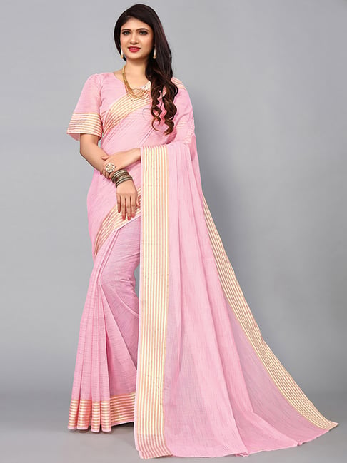 Satrani Pink Woven Saree With Unstitched Blouse Price in India
