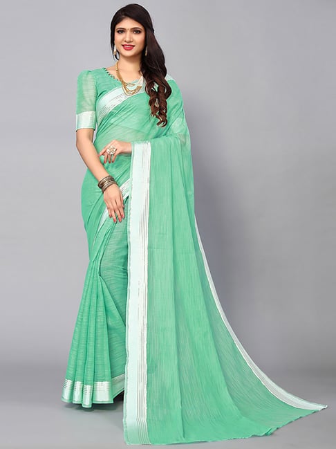 Satrani Green Woven Saree With Unstitched Blouse Price in India