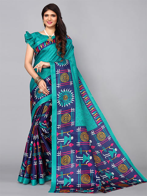 Satrani Green Printed Saree With Unstitched Blouse Price in India