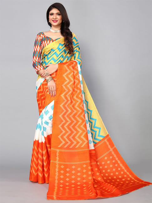 Satrani Multicolored Printed Saree With Unstitched Blouse Price in India