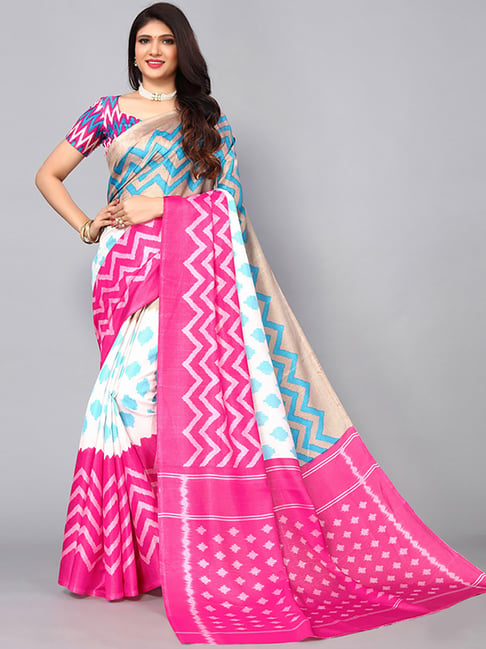 Satrani Multicolored Printed Saree With Unstitched Blouse Price in India