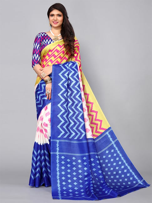 Satrani Multicolored Printed Saree With Unstitched Blouse Price in India