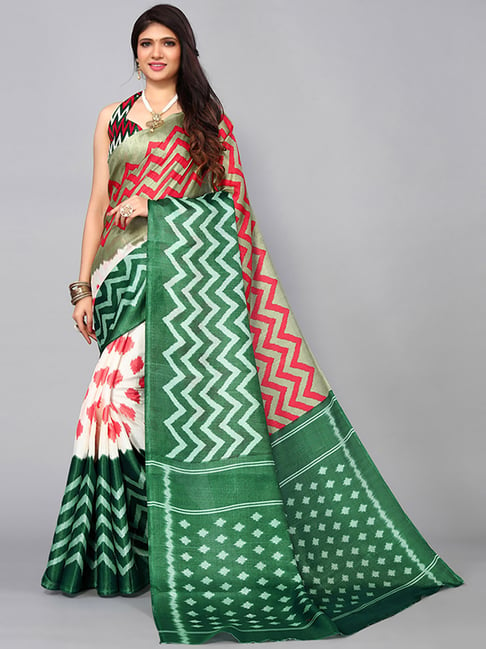 Satrani Multicolored Printed Saree With Unstitched Blouse Price in India