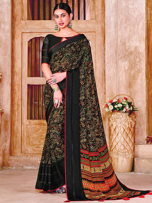 Satrani Multicolored Printed Saree With Unstitched Blouse Price in India