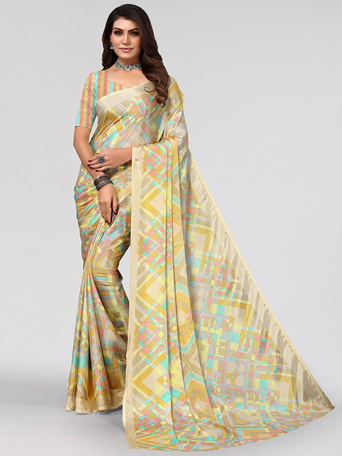 Satrani Multicolored Geometric Pattern Saree With Unstitched Blouse Price in India