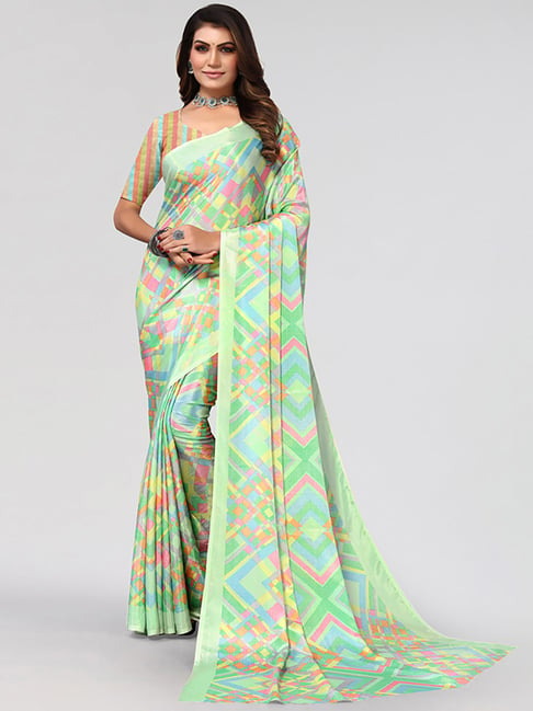 Satrani Multicolored Geometric Pattern Saree With Unstitched Blouse Price in India