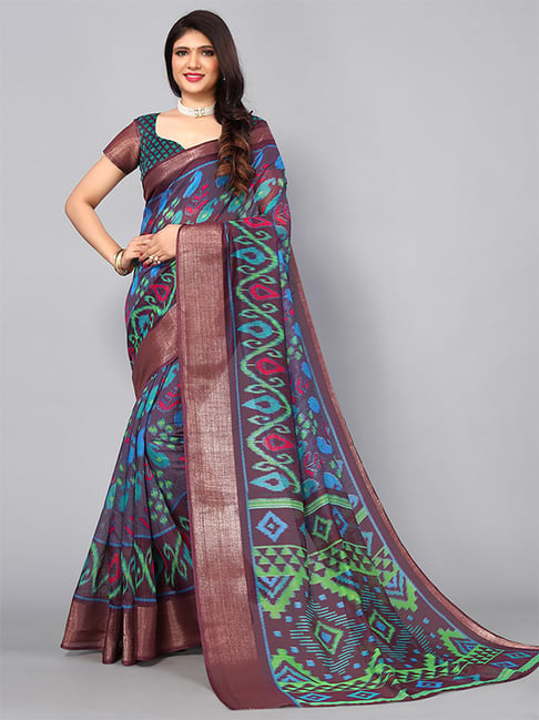 Satrani Multicolored Printed Saree With Unstitched Blouse Price in India