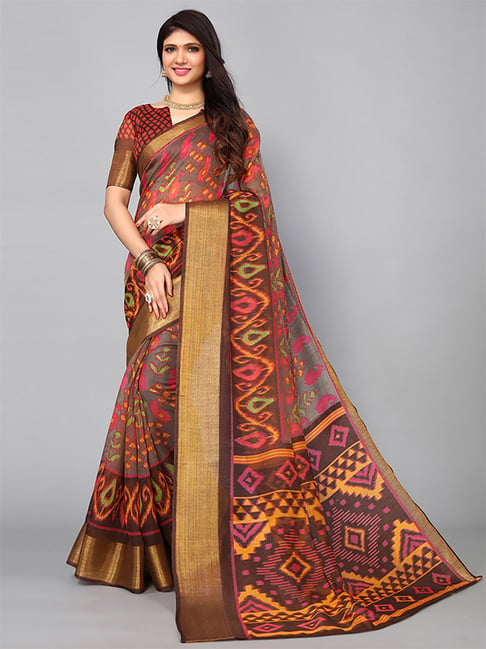 Satrani Multicolored Printed Saree With Unstitched Blouse Price in India