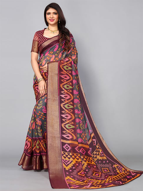 Satrani Multicolored Printed Saree With Unstitched Blouse Price in India