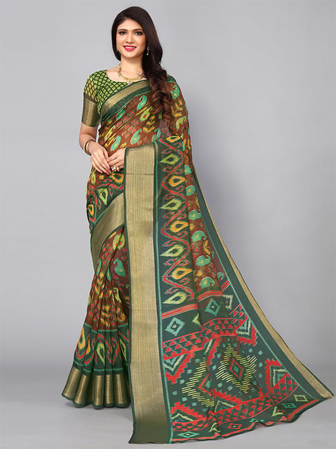 Satrani Multicolored Printed Saree With Unstitched Blouse Price in India