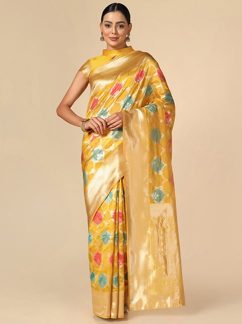 Satrani Yellow Woven Saree With Unstitched Blouse Price in India