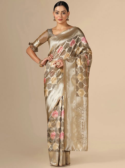 Satrani Grey Woven Saree With Unstitched Blouse Price in India