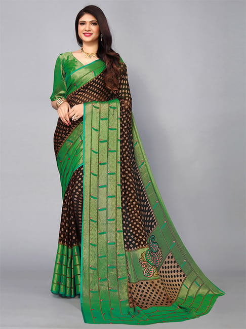 Satrani Brown Woven Saree With Unstitched Blouse Price in India