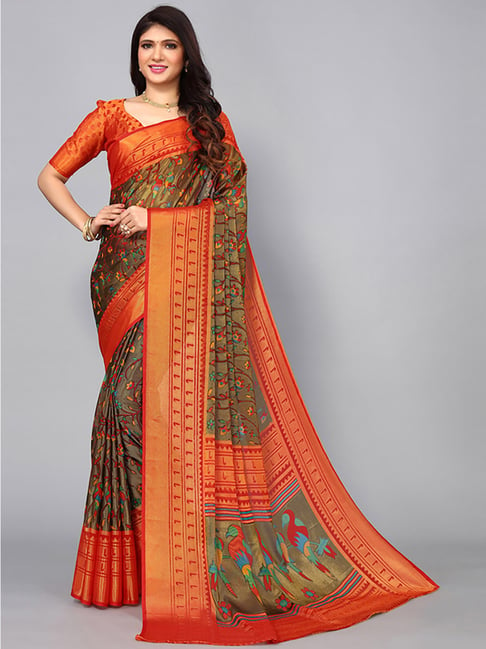 Satrani Multicolored Woven Saree With Unstitched Blouse Price in India