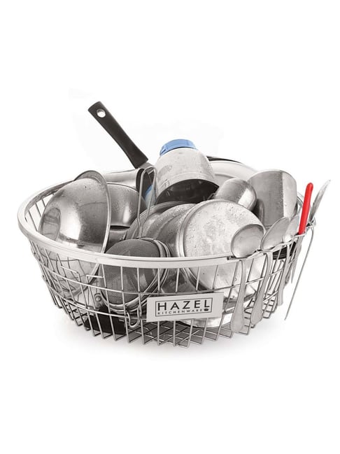 HAZEL Silver Stainless Steel Round Utensil Basket