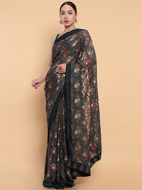 Soch Grey Floral Print Saree With Unstitched Blouse Price in India