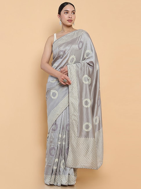 Soch Grey Silk Embellished Saree With Unstitched Blouse Price in India