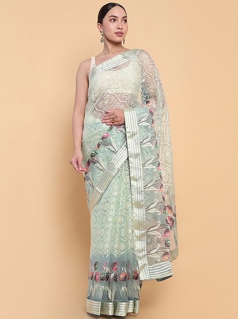 Soch Green Printed Saree With Unstitched Blouse Price in India