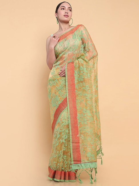 Soch Green Floral Print Saree With Unstitched Blouse Price in India