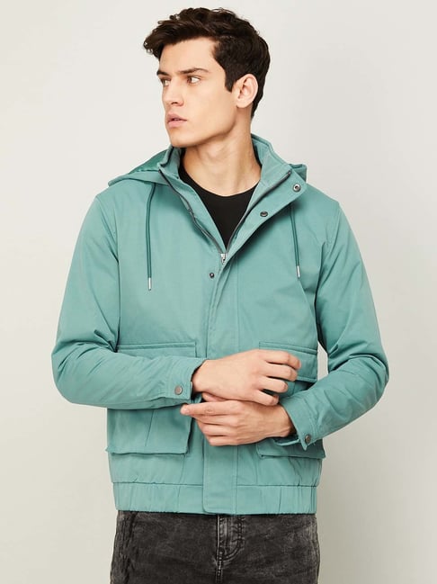 BOSSINI Sage Green Cotton Regular Fit Hooded Jacket