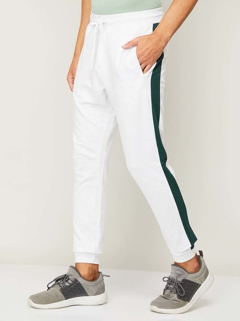 Buy KAPPA White Green Cotton Slim Fit Striped Joggers for Mens