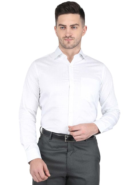 Monte Carlo White Cotton Regular Fit Checks Shirt