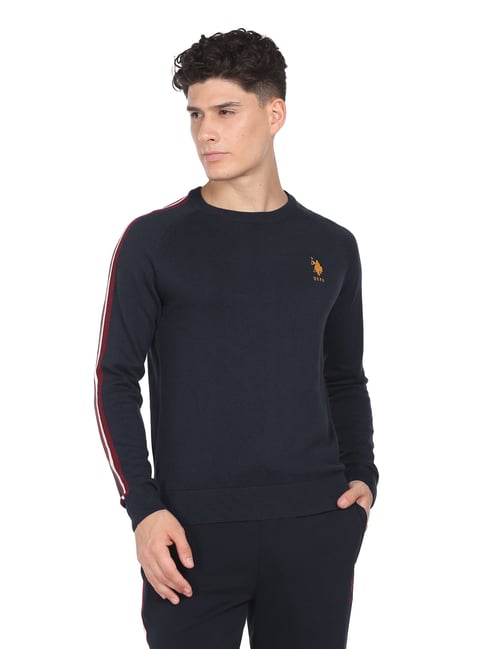 U S Polo Assn U.S. Polo Assn. Navy Blue Cotton Regular Fit Striped Sweater