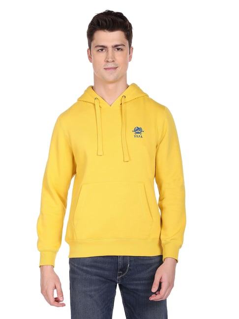 U S Polo Assn U.S. Polo Assn. Yellow Cotton Regular Fit Hooded Sweatshirt