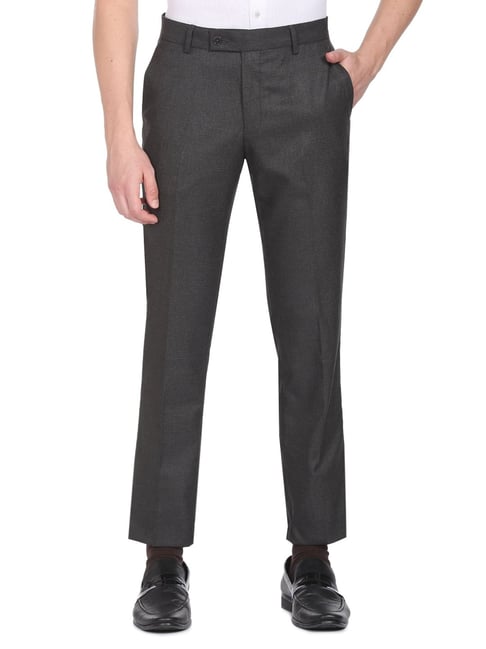 Arrow Dark Grey Regular Fit Heathered Trousers