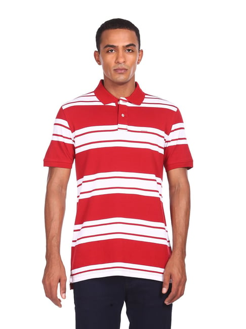 Buy Arrow Sport Red Cotton Regular Fit Striped Polo T Shirts for Mens Online Tata CLiQ