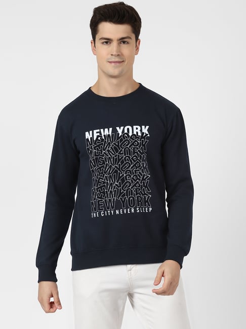 UrbanMark Navy Regular Fit Printed Sweatshirt