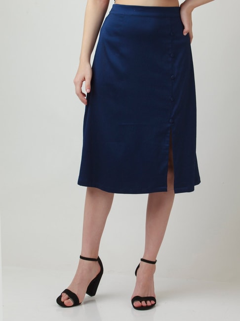 Zink London Navy A-Line Midi Skirt Price in India