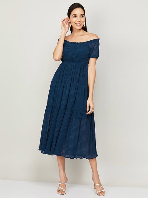 Code by Lifestyle Blue Self Pattern A-Line Dress Price in India