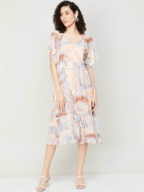 Code by Lifestyle Blue & Beige Printed A-Line Dress Price in India