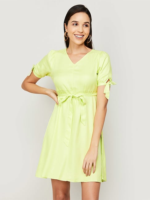 Fame Forever by Lifestyle Lime Green A-Line Dress Price in India